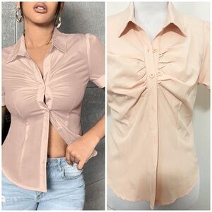 SXY Women’s Solid Button Front Shirt Medium NWT Peach Light Pink Color